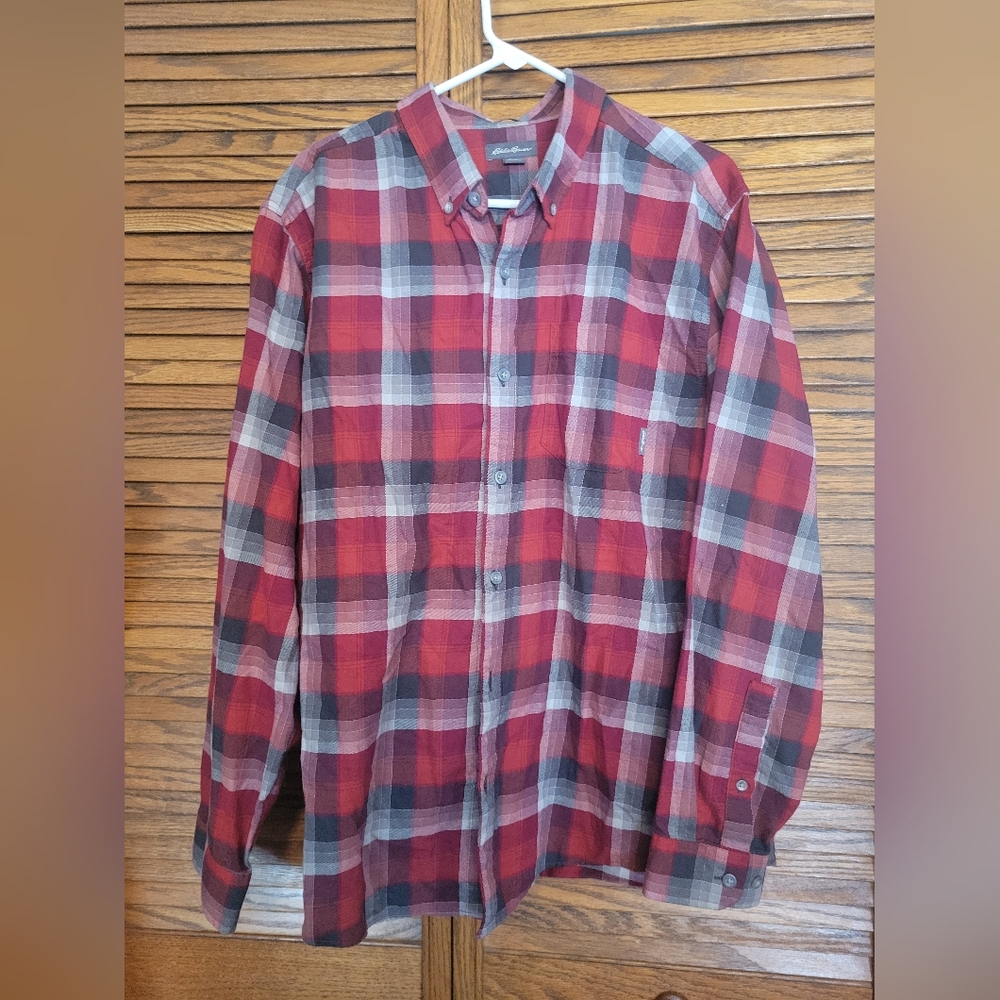 Eddie Bauer Men's Red Plaid Shirt Flannel Size Large